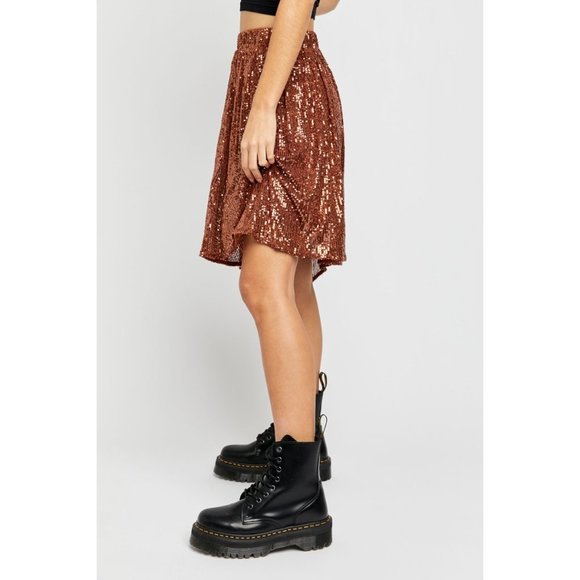 NWT Free People Last Dance Sequin Skirt / Bronzed Combo - Picture 3 of 7